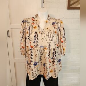 SHEIN Cream Floral Print Blouse